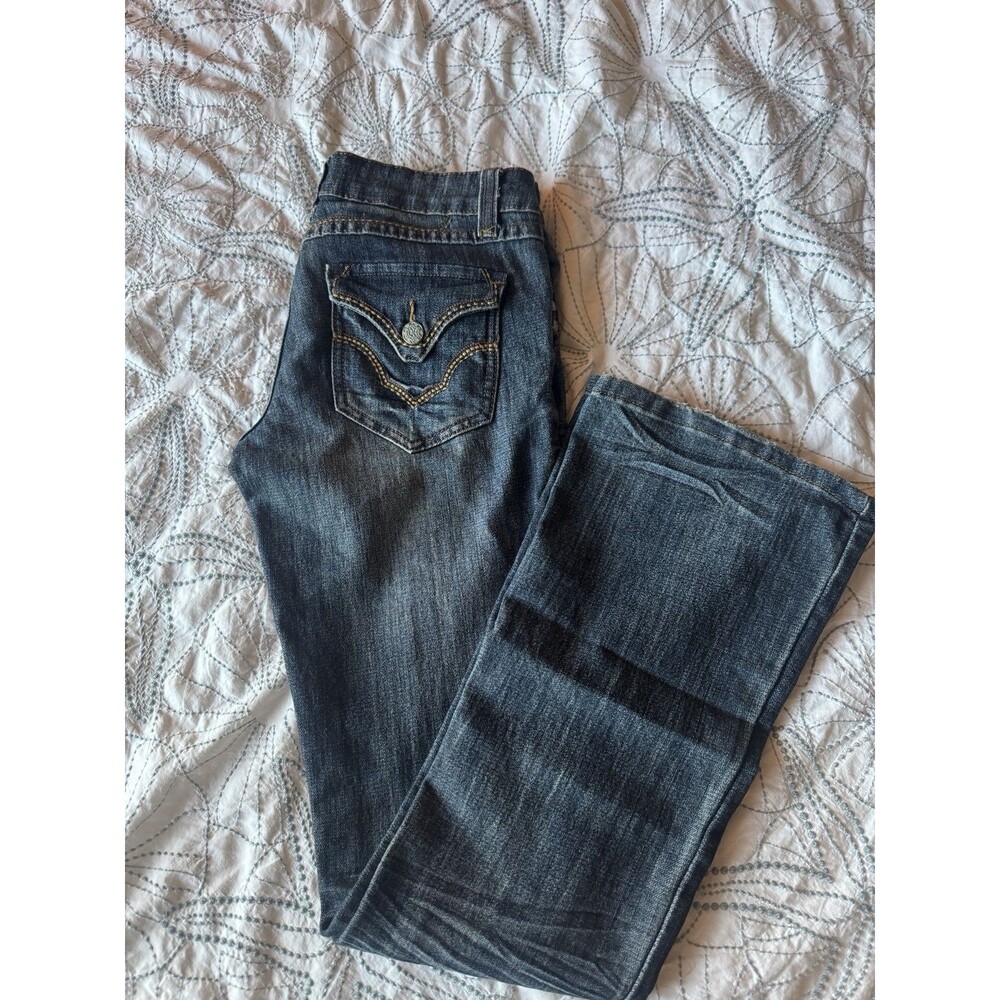 Y2K 2b bebe Bootcut Jeans Medium Wash Low Rise Size 27 Back Flat Pockets